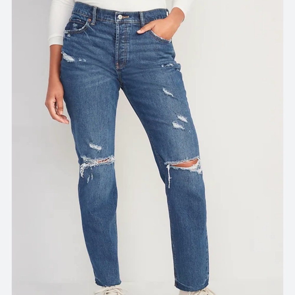 Old Navy High-Waisted Button-Fly Slouchy Straight Ripped Cut-Off Jeans Size 16